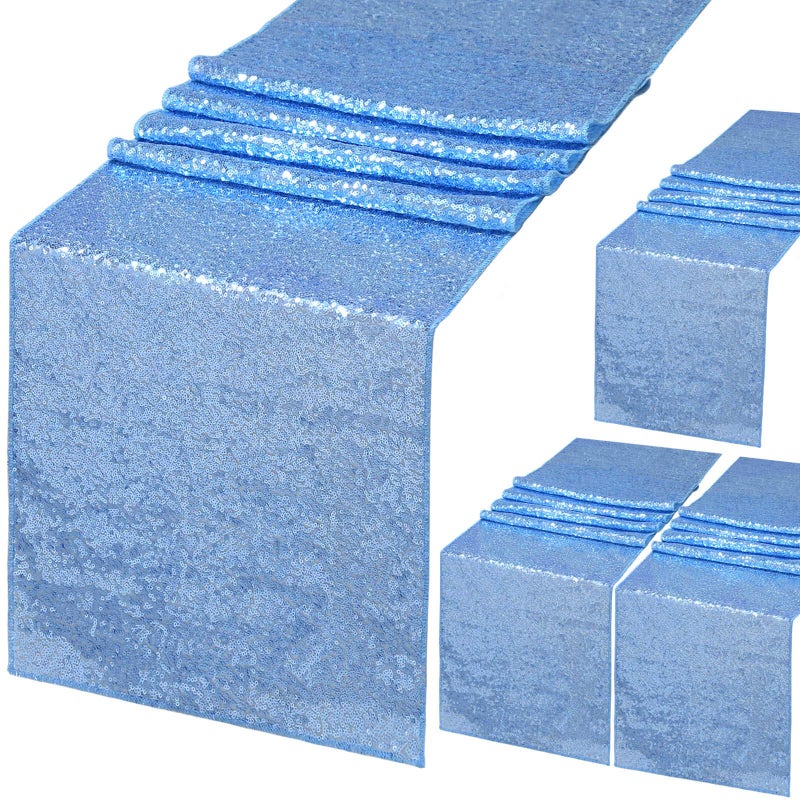 B.Cool B-COOL Baby Blue Table Runner Sequin Glitter Table Runners 4 Pack 12x72 Inch Party Supplies Fabric for Wedding Birthday Baby Shower Easter Holiday Anniversary Engagement Outdoor - Image 1